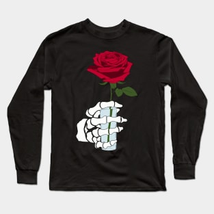 Skeleton Hand Holding Red Rose Long Sleeve T-Shirt